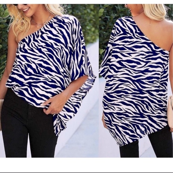 Sexy Zebra Stripe Off-Shoulder Tunic Top NWT - Picture 2 of 6